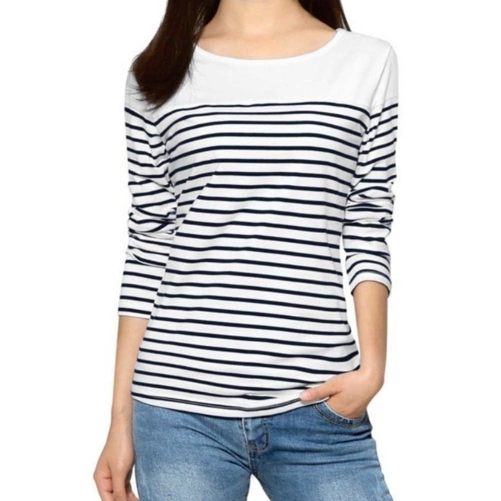 Allegra K Black & White Striped Long Sleeve Knit Top Size XS